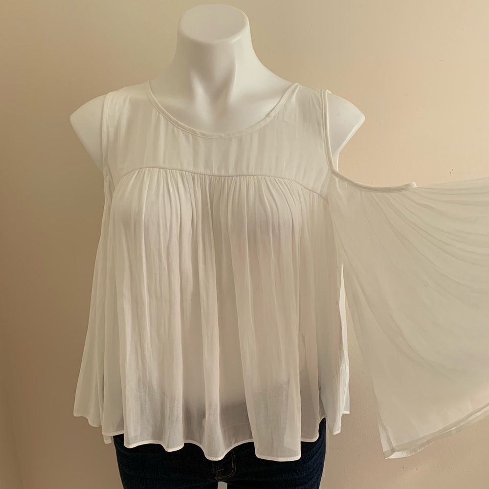 - F21 Gauze Cold Shoulder Flare Sleeve Swing Top
